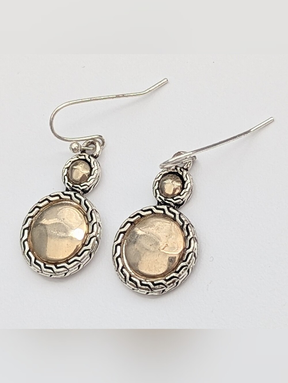 Silver-Tone Dangling Pierced Earrings with Gold-Tone Centers